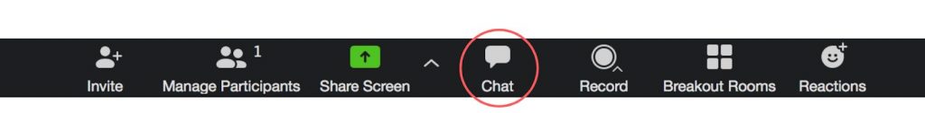 A photo of the chat icon in the Zoom navigation